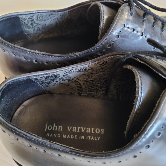John Varvatos Leather Dress Shoes Wingtip Brogue Oxfords Grey Made in Italy - Picture 8 of 15